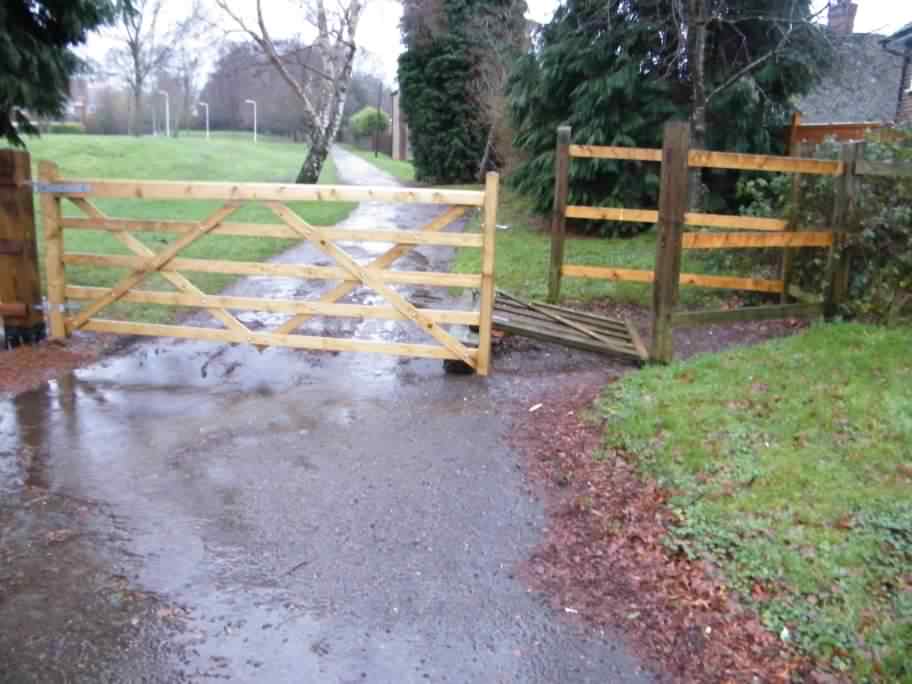 Vandalised main gate, click for a larger image